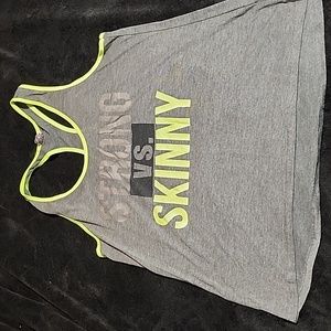 Strong vs. Skinny Gray and Neon Green Workout Tank Top